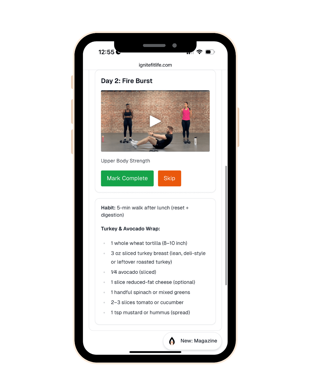 Ignite Fit Life app workout overview screen